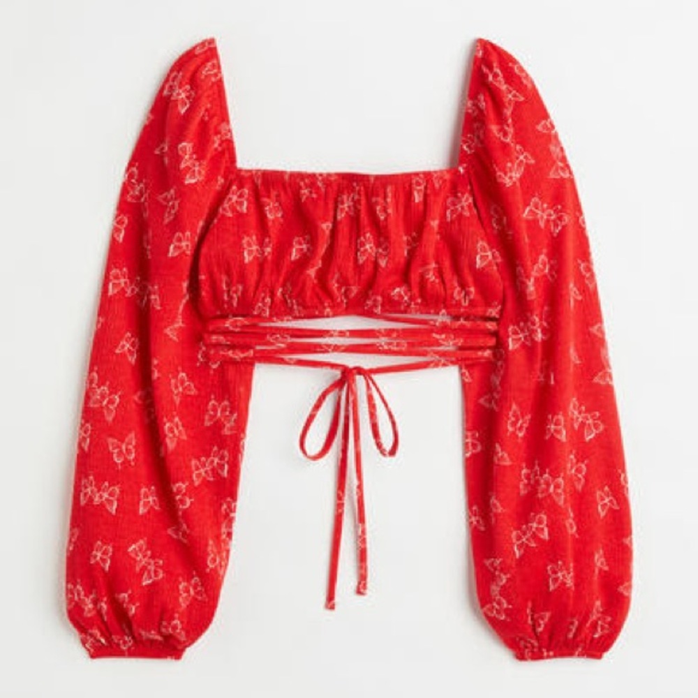 H&M Red Puff Sleeve Crop Top